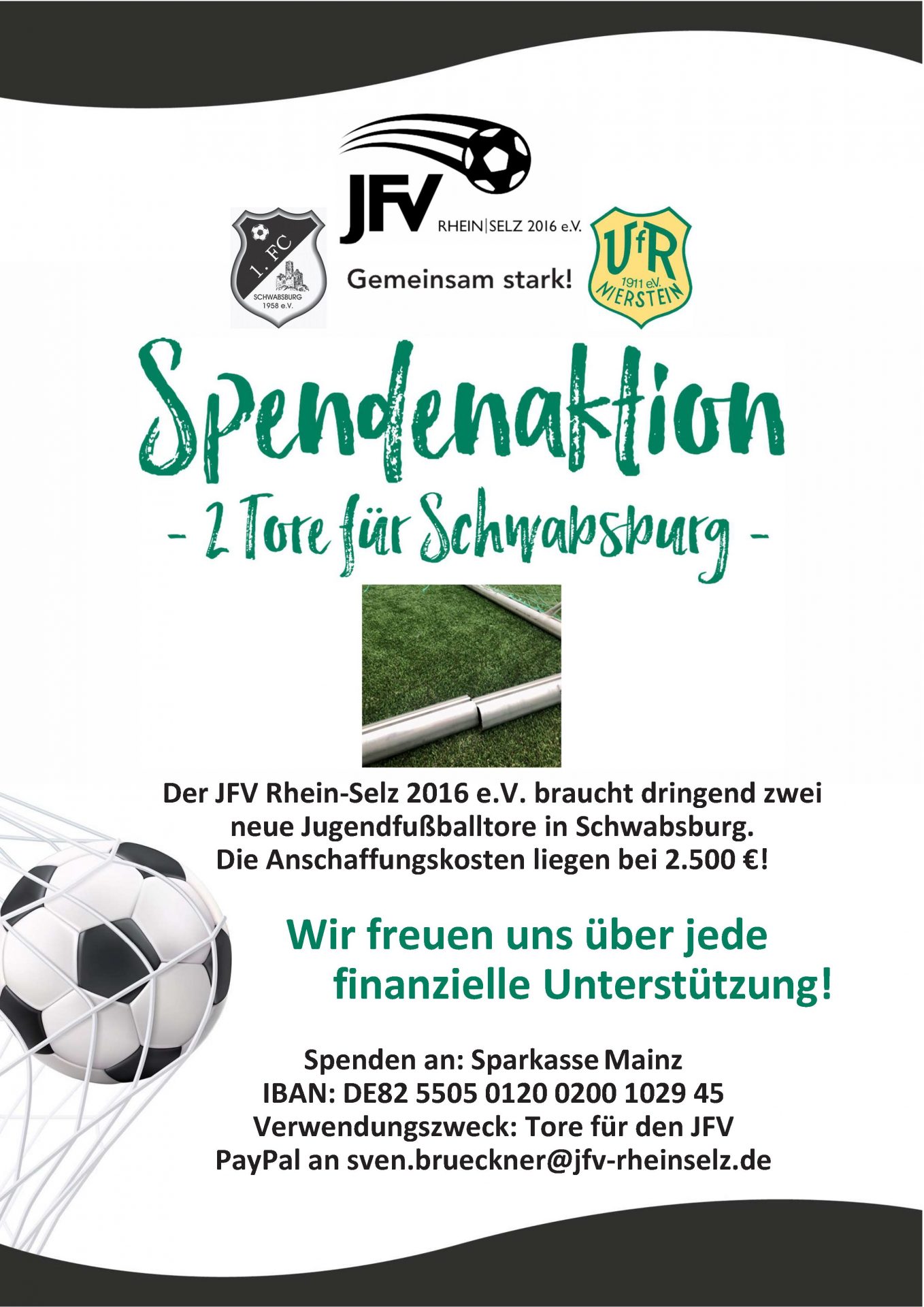 2 Tore für Schwabsburg – Spendenaktion für den JFV Rhein-Selz